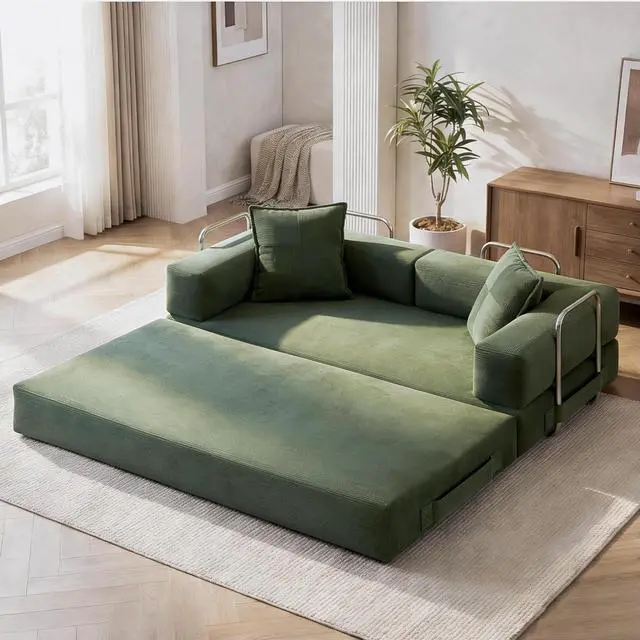 Main image of 78 Inch Convertible Sofa Bed, 5-in-1 Futon Sofa Bed Pull Out Couch, Boneless Couch Bed for Living Room, Corduroy Boneless Couches for Bedroom, Apartment, No Assembly Sleeper Sofa Bed, Green
