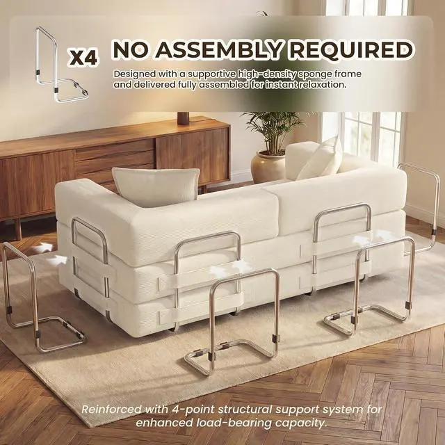 Alt view image 5 of 7 - 78 Inch Convertible Sofa Bed, 5-in-1 Futon Sofa Bed Pull Out Couch, Boneless Couch Bed for Living Room, Corduroy Boneless Couches for Bedroom, Apartment, No Assembly Sleeper Sofa Bed, Beige