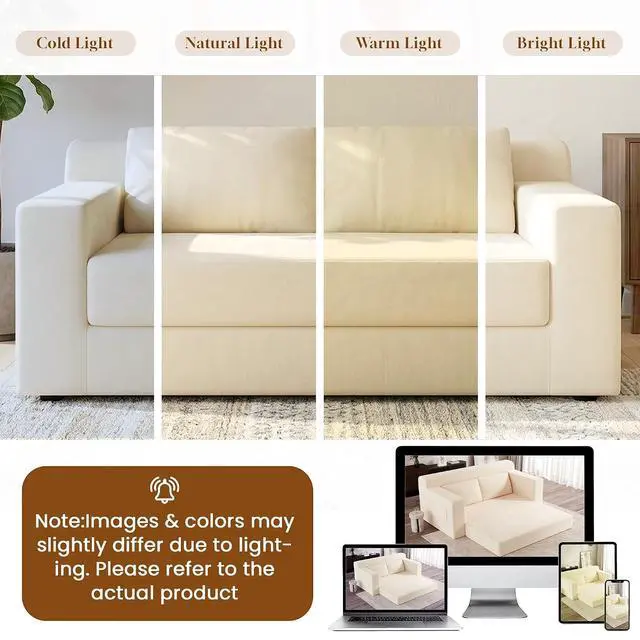 Alt view image 4 of 7 - 71" Boneless Loveseat Couch,Chenille Pullout Futon Couch,4 in 1 Folding 3 Seater Sofa Bed for Living Room,Boneless Cloud Couch with Storage Pocket & 2 Pillows,Cream White