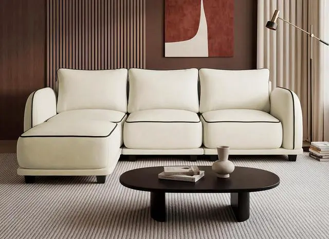 Main image of 104 Inch L Shaped Modular Sectional Sofa, 4 Seater Modern Cloud Chenille Comfy Couch with Movable Ottoman & 3 Back Pillows, Oversized Comfy L Shape Couch for Living Room, Bedroom, Apartment, Beige