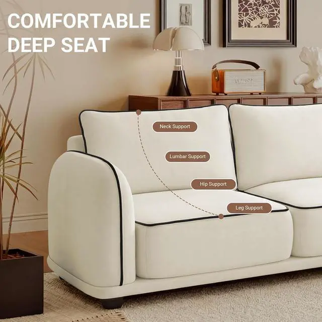Alt view image 3 of 7 - 104 Inch L Shaped Modular Sectional Sofa, 4 Seater Modern Cloud Chenille Comfy Couch with Movable Ottoman & 3 Back Pillows, Oversized Comfy L Shape Couch for Living Room, Bedroom, Apartment, Beige