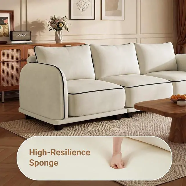 Alt view image 6 of 7 - 104 Inch L Shaped Modular Sectional Sofa, 4 Seater Modern Cloud Chenille Comfy Couch with Movable Ottoman & 3 Back Pillows, Oversized Comfy L Shape Couch for Living Room, Bedroom, Apartment, Beige