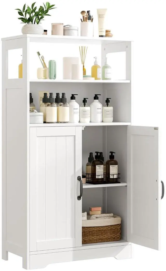 Main image of 43.3" H Bathroom Storage Cabinet with Doors, Freestanding Small Bathroom Cabinet Organizer, Farmhouse Cupboard, Adjustable Shelves, for Laundry Room, Kitchen, Living Room, White