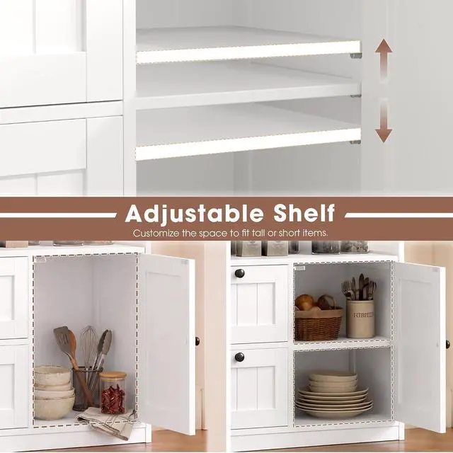 Alt view image 5 of 7 - Bathroom Storage Cabinet with Door and Drawers, Small Freestanding Bathroom Cabinet Organizer, Farmhouse Wooden Cupboard with Adjustable Shelves for Kitchen, Living Room, White