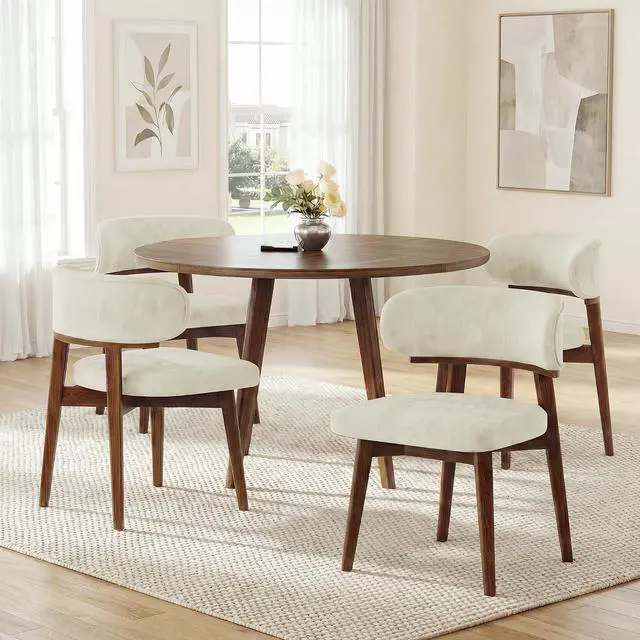 Main image of Dining Chairs Set of 4, Modern Upholstered Dining Chairs, Wooden Kitchen Chairs for Dining Room with Ergonomic Curved Backrest