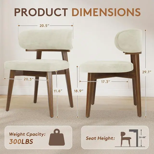 Alt view image 2 of 7 - Dining Chairs Set of 4, Modern Upholstered Dining Chairs, Wooden Kitchen Chairs for Dining Room with Ergonomic Curved Backrest