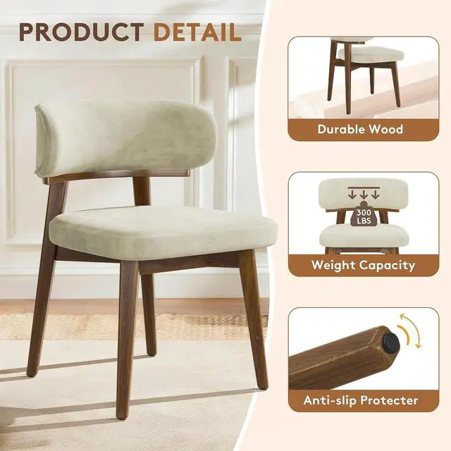 Alt view image 5 of 7 - Dining Chairs Set of 4, Modern Upholstered Dining Chairs, Wooden Kitchen Chairs for Dining Room with Ergonomic Curved Backrest