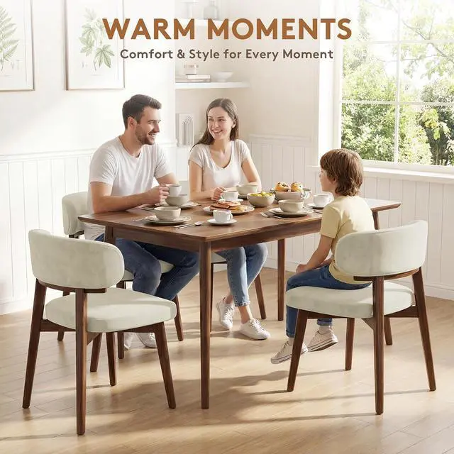 Alt view image 3 of 7 - Dining Chairs Set of 4, Modern Upholstered Dining Chairs, Wooden Kitchen Chairs for Dining Room with Ergonomic Curved Backrest