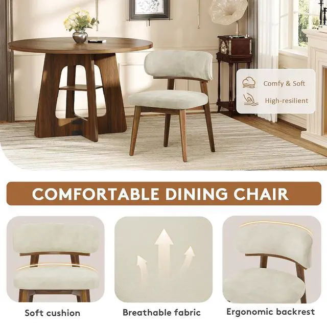 Alt view image 4 of 7 - Dining Chairs Set of 4, Modern Upholstered Dining Chairs, Wooden Kitchen Chairs for Dining Room with Ergonomic Curved Backrest