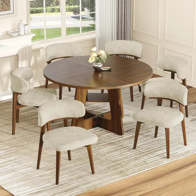 Alt view image 7 of 7 - Dining Chairs Set of 4, Modern Upholstered Dining Chairs, Wooden Kitchen Chairs for Dining Room with Ergonomic Curved Backrest