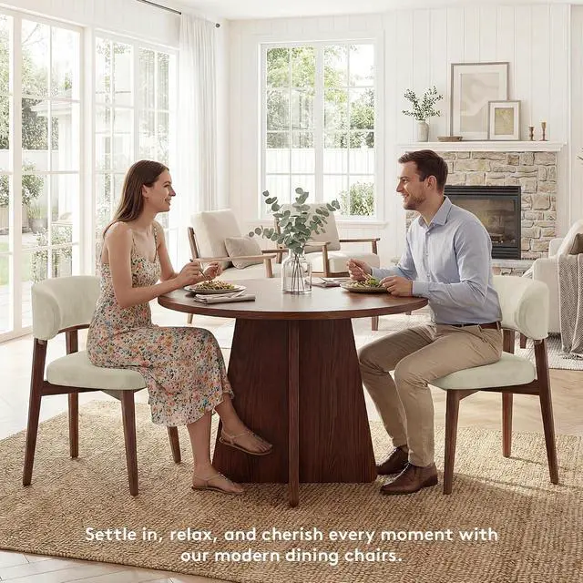 Alt view image 3 of 7 - Dining Chairs Set of 2, Modern Upholstered Dining Chairs, Wooden Kitchen Chairs for Dining Room with Ergonomic Curved Backrest