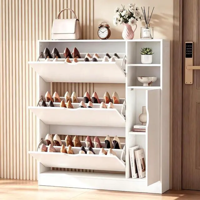 Main image of Shoe Storage Cabinet with 3 Flip Drawers and Storage Space, Adjustable Shelf, Large Capacity Shoe Cabinet for Entryway,Hallway, Mudroom (White)