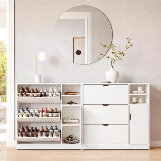 Alt view image 3 of 7 - Shoe Storage Cabinet with 3 Flip Drawers and Storage Space, Adjustable Shelf, Large Capacity Shoe Cabinet for Entryway,Hallway, Mudroom (White)