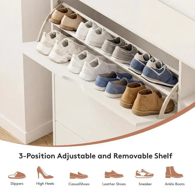 Alt view image 4 of 7 - Shoe Storage Cabinet with 3 Flip Drawers and Storage Space, Adjustable Shelf, Large Capacity Shoe Cabinet for Entryway,Hallway, Mudroom (White)