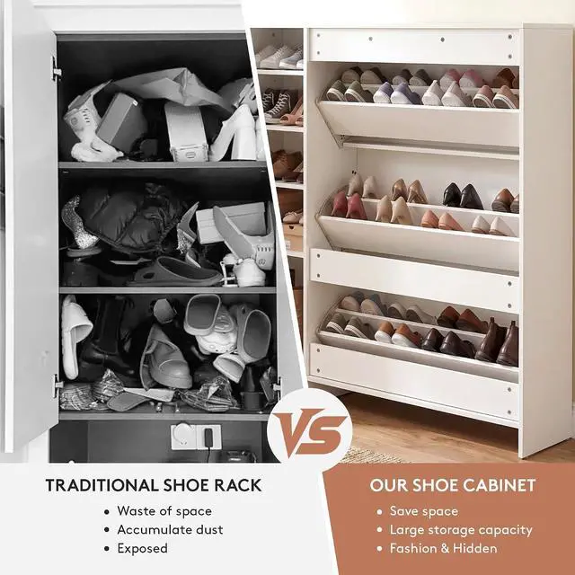 Alt view image 6 of 7 - Shoe Storage Cabinet with 3 Flip Drawers and Storage Space, Adjustable Shelf, Large Capacity Shoe Cabinet for Entryway,Hallway, Mudroom (White)