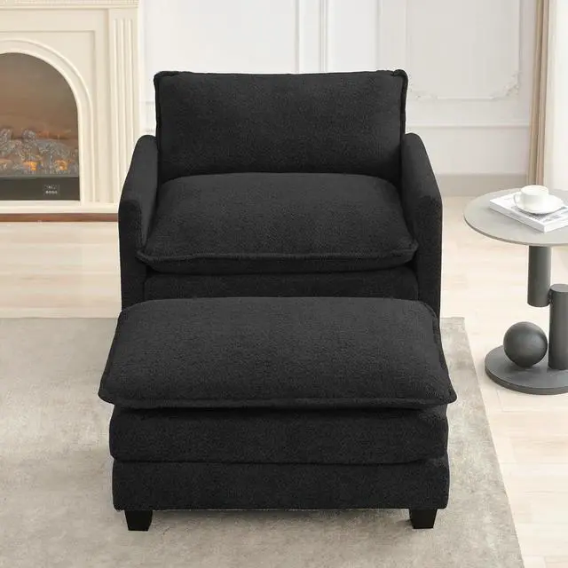 Alt view image 3 of 7 - Convertible Sectional Couch with Ottoman, Single Armchair with armrests, Modern Living Room Furniture Set, Small Couches for Small Spaces, for Living Room, Chenille, Black