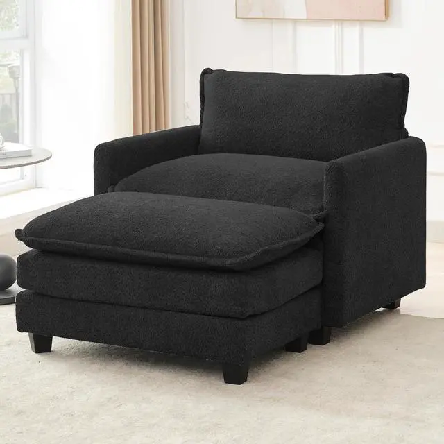 Alt view image 5 of 7 - Convertible Sectional Couch with Ottoman, Single Armchair with armrests, Modern Living Room Furniture Set, Small Couches for Small Spaces, for Living Room, Chenille, Black