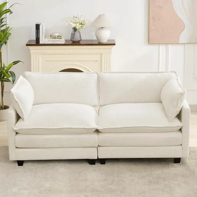 Main image of Modular Loveseat Sectional Sofa, 78" Upholstered Loveseat, 2 Deep Seat Sofa Couch with 2 Throw Pillows for Small Space, Modern Comfy Cloud Couch for Living Room, Chenille, Beige