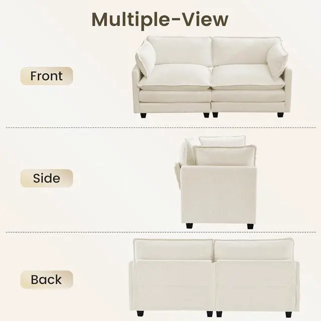Alt view image 4 of 7 - Modular Loveseat Sectional Sofa, 78" Upholstered Loveseat, 2 Deep Seat Sofa Couch with 2 Throw Pillows for Small Space, Modern Comfy Cloud Couch for Living Room, Chenille, Beige