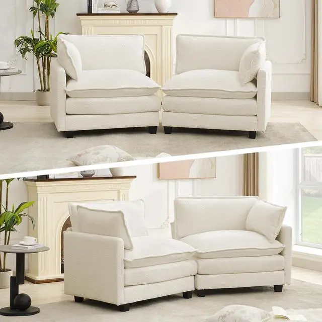 Alt view image 6 of 7 - Modular Loveseat Sectional Sofa, 78" Upholstered Loveseat, 2 Deep Seat Sofa Couch with 2 Throw Pillows for Small Space, Modern Comfy Cloud Couch for Living Room, Chenille, Beige