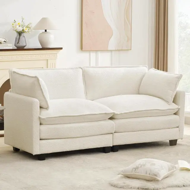 Alt view image 7 of 7 - Modular Loveseat Sectional Sofa, 78" Upholstered Loveseat, 2 Deep Seat Sofa Couch with 2 Throw Pillows for Small Space, Modern Comfy Cloud Couch for Living Room, Chenille, Beige