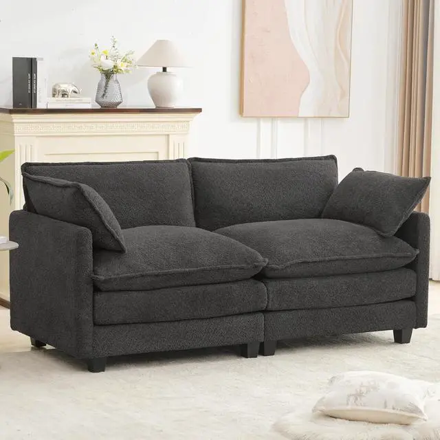 Alt view image 3 of 7 - 78" Cloud Loveseat Couch, Oversized Modern Modular Sectional Love Seat Couches, Comfy 2-Seater Deep Seat couches with 2 Throw Pillow for Small Spaces, Bedroom Apartment, Chenille Dark Grey | Breathabl