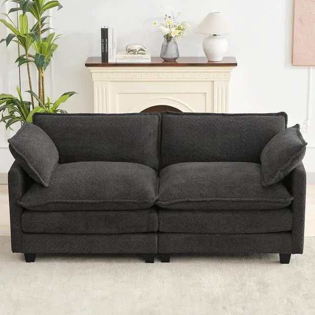 Main image of 78" Cloud Loveseat Couch, Oversized Modern Modular Sectional Love Seat Couches, Comfy 2-Seater Deep Seat couches with 2 Throw Pillow for Small Spaces, Bedroom Apartment, Chenille Dark Grey | Breathabl