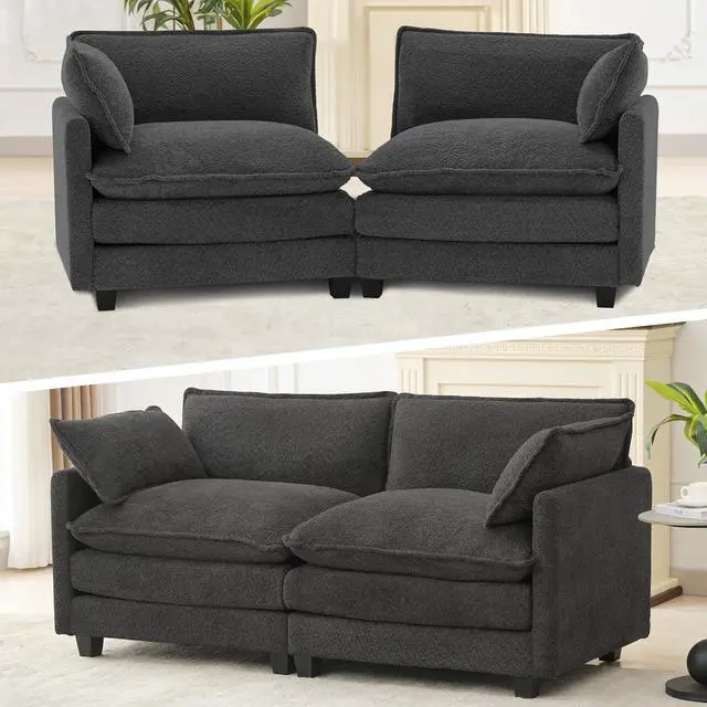 Alt view image 5 of 7 - 78" Cloud Loveseat Couch, Oversized Modern Modular Sectional Love Seat Couches, Comfy 2-Seater Deep Seat couches with 2 Throw Pillow for Small Spaces, Bedroom Apartment, Chenille Dark Grey | Breathabl