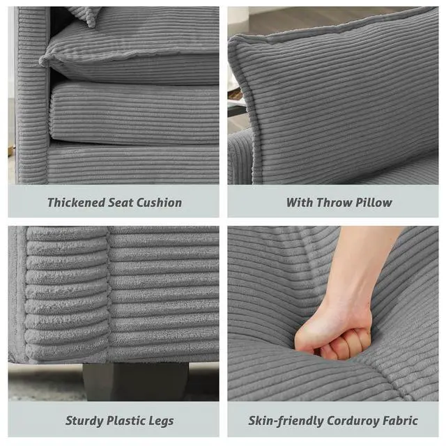 Alt view image 6 of 7 - 112" L-Shaped Cloud Couch for Living Room, Oversized Modern Modular Sectional Sofa with Ottoman, Comfy 4-Seater Deep Seat couches with 2 Throw Pillow for Bedroom Apartment, Corduroy Dark Grey
