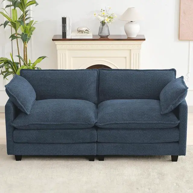Main image of Modular Loveseat Sectional Sofa, 78" Upholstered Loveseat, 2 Deep Seat Sofa Couch with 2 Throw Pillows for Small Space, Modern Comfy Cloud Couch for Living Room, Chenille, Royal Blue