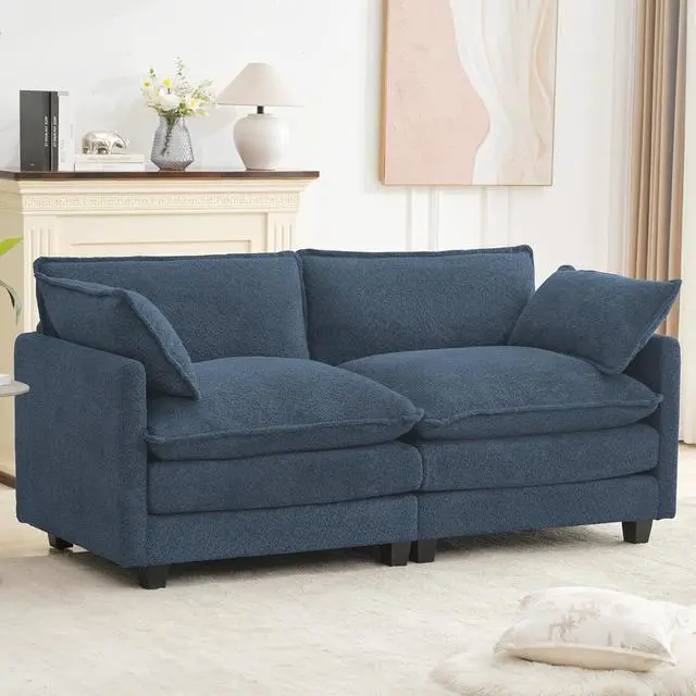 Alt view image 3 of 7 - Modular Loveseat Sectional Sofa, 78" Upholstered Loveseat, 2 Deep Seat Sofa Couch with 2 Throw Pillows for Small Space, Modern Comfy Cloud Couch for Living Room, Chenille, Royal Blue