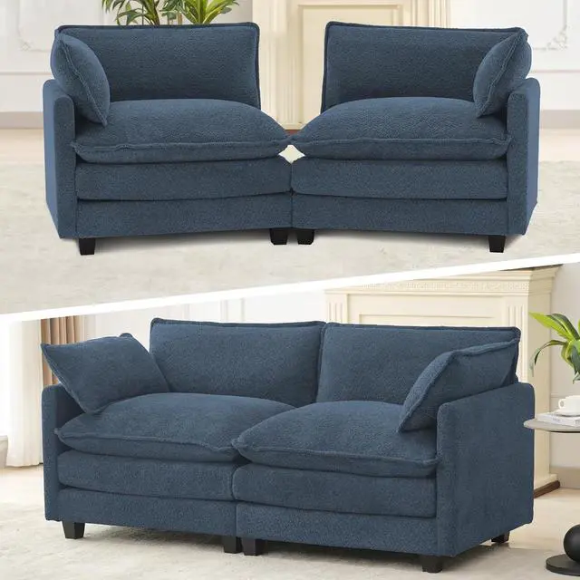 Alt view image 5 of 7 - Modular Loveseat Sectional Sofa, 78" Upholstered Loveseat, 2 Deep Seat Sofa Couch with 2 Throw Pillows for Small Space, Modern Comfy Cloud Couch for Living Room, Chenille, Royal Blue