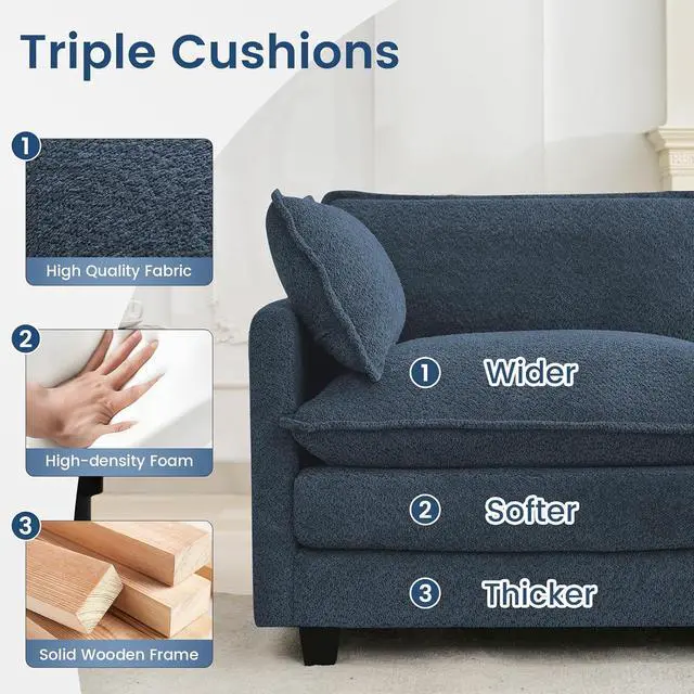 Alt view image 4 of 7 - Modular Loveseat Sectional Sofa, 78" Upholstered Loveseat, 2 Deep Seat Sofa Couch with 2 Throw Pillows for Small Space, Modern Comfy Cloud Couch for Living Room, Chenille, Royal Blue