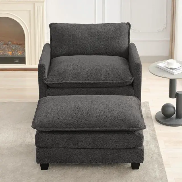 Alt view image 3 of 7 - Convertible Sectional Couch with Ottoman, Single Armchair with armrests, Modern Living Room Furniture Set, Small Couches for Small Spaces, for Living Room, Chenille, Charcoal Grey
