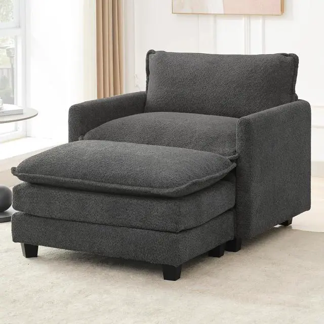 Alt view image 5 of 7 - Convertible Sectional Couch with Ottoman, Single Armchair with armrests, Modern Living Room Furniture Set, Small Couches for Small Spaces, for Living Room, Chenille, Charcoal Grey