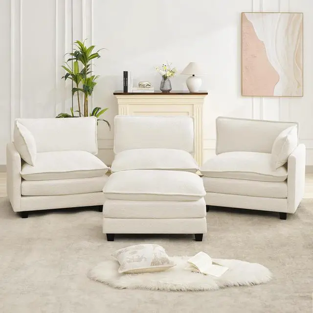 Alt view image 4 of 7 - 112" L-Shaped Cloud Couch for Living Room, Oversized Modern Modular Sectional Sofa with Ottoman, Comfy 4-Seater Deep Seat couches with 2 Throw Pillow for Bedroom Apartment, Chenille Beige | Breathable
