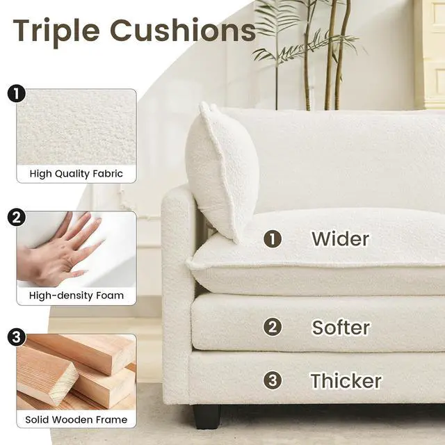 Alt view image 3 of 7 - 112" L-Shaped Cloud Couch for Living Room, Oversized Modern Modular Sectional Sofa with Ottoman, Comfy 4-Seater Deep Seat couches with 2 Throw Pillow for Bedroom Apartment, Chenille Beige | Breathable