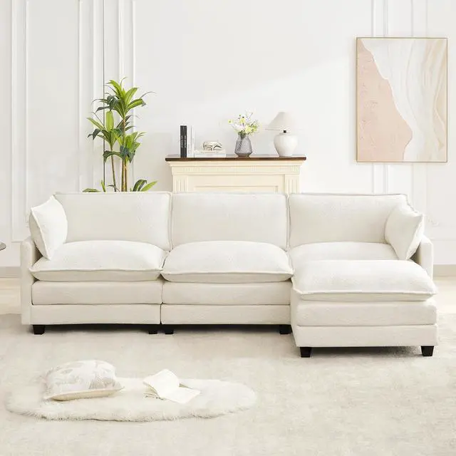 Alt view image 6 of 7 - 112" L-Shaped Cloud Couch for Living Room, Oversized Modern Modular Sectional Sofa with Ottoman, Comfy 4-Seater Deep Seat couches with 2 Throw Pillow for Bedroom Apartment, Chenille Beige | Breathable