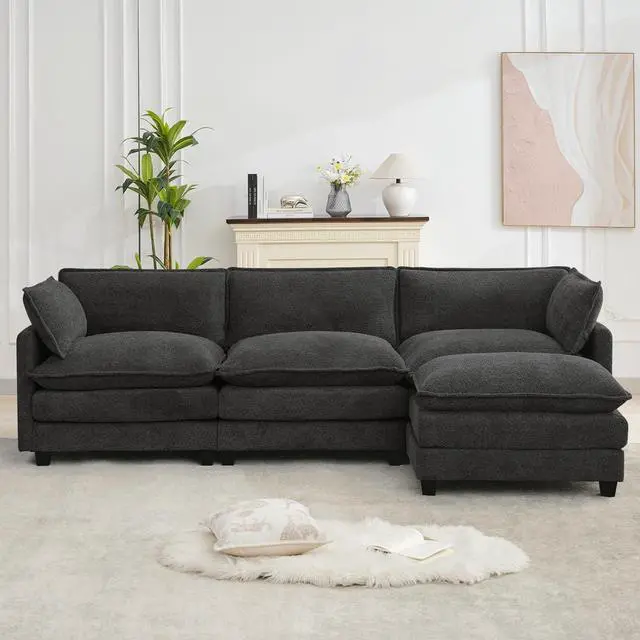 Main image of 112" L-Shaped Cloud Couch for Living Room, Oversized Modern Modular Sectional Sofa with Ottoman, Comfy 4-Seater Deep Seat couches with 2 Throw Pillow for Bedroom Apartment, Chenille Dark Grey | Breath