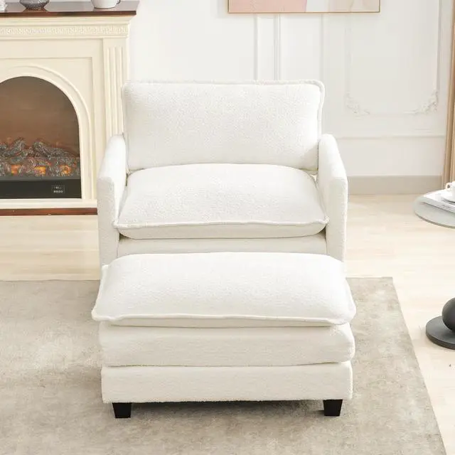 Alt view image 3 of 7 - Convertible Sectional Couch with Ottoman, Single Armchair with armrests, Modern Living Room Furniture Set, Small Couches for Small Spaces, for Living Room, Chenille, Beige