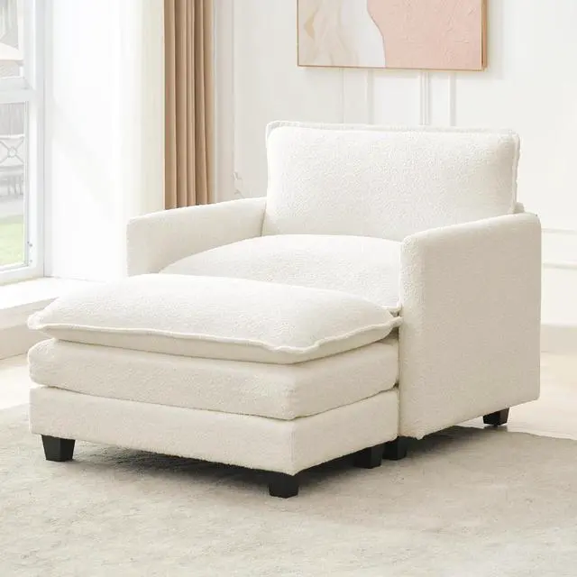 Alt view image 5 of 7 - Convertible Sectional Couch with Ottoman, Single Armchair with armrests, Modern Living Room Furniture Set, Small Couches for Small Spaces, for Living Room, Chenille, Beige