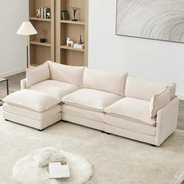 Main image of 112" L-Shaped Cloud Couch for Living Room, Oversized Modern Modular Sectional Sofa with Ottoman, Comfy 4-Seater Deep Seat couches with 2 Throw Pillow for Bedroom and Apartment, Corduroy Beige | Breath