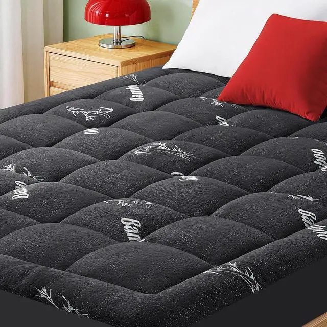 Alt view image 2 of 6 - Queen Mattress Topper Bundle, 3 Inch Gel Memory Foam Mattress Topper with Adjustable Straps + Black Mattress Pad, Viscose from Bamboo, Deep Pocket, Removable Washable