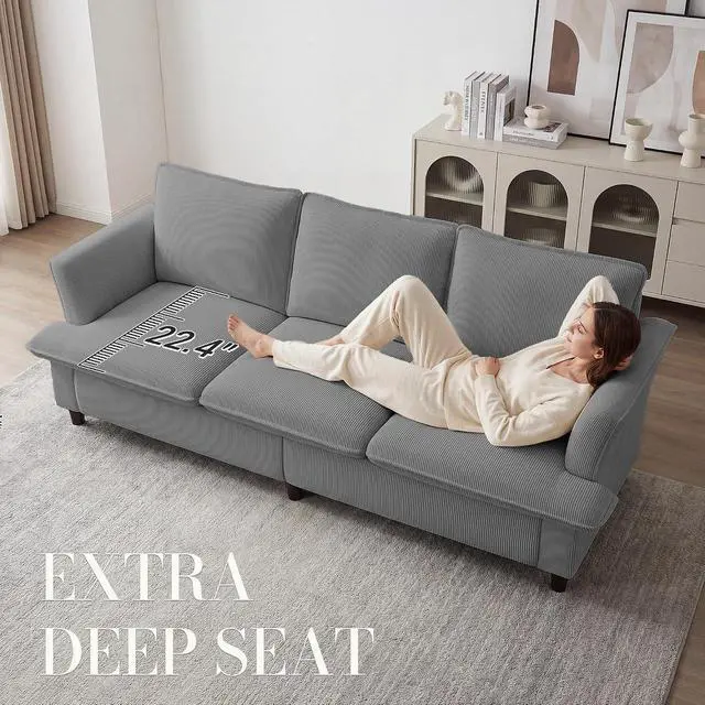 Alt view image 5 of 7 - 3 Seater Corduroy Couch, 89" Comfy Couch with Deep Seat, Modern Sofa Couch for Living Room, Office, Bedroom, Apartment (Pillows not Included)