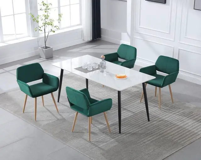 Alt view image 4 of 7 - Small Modern Dining Room Arm Chairs Set of 4, Mid-Century Upholstered Velvet Side Seat Club Guest with Metal Tube Legs for Kitchen, Living Room, Green