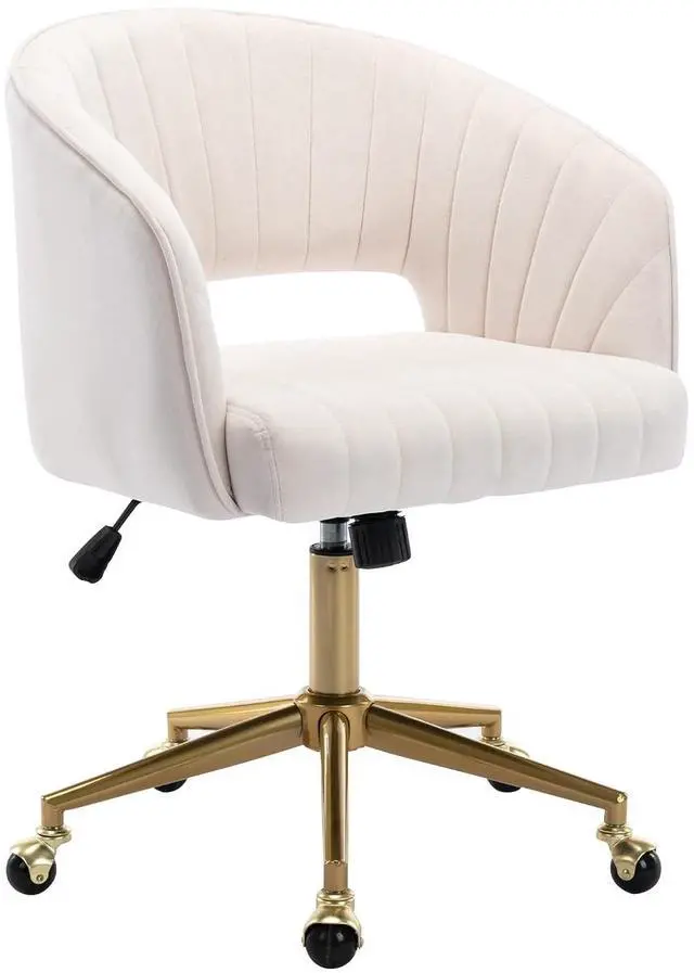 Main image of Home Office Chair Swivel Velvet Desk Chair Accent Armchair Upholstered Modern Tufted Chairs with Gold Base for Girls Women Ergonomic Study Seat Computer Task Stools for Living Room(Cream)