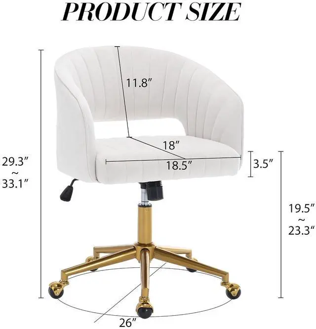 Alt view image 3 of 7 - Home Office Chair Swivel Velvet Desk Chair Accent Armchair Upholstered Modern Tufted Chairs with Gold Base for Girls Women Ergonomic Study Seat Computer Task Stools for Living Room(Cream)