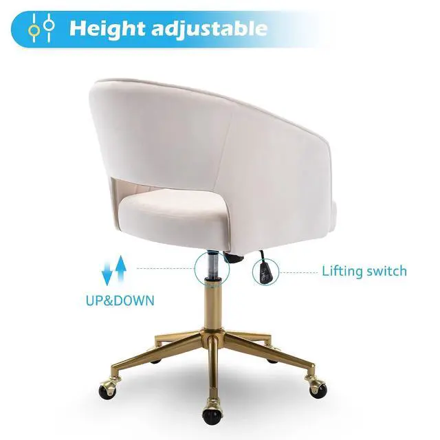 Alt view image 4 of 7 - Home Office Chair Swivel Velvet Desk Chair Accent Armchair Upholstered Modern Tufted Chairs with Gold Base for Girls Women Ergonomic Study Seat Computer Task Stools for Living Room(Cream)