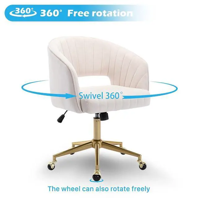 Alt view image 6 of 7 - Home Office Chair Swivel Velvet Desk Chair Accent Armchair Upholstered Modern Tufted Chairs with Gold Base for Girls Women Ergonomic Study Seat Computer Task Stools for Living Room(Cream)