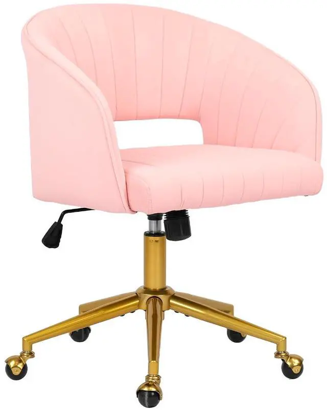 Main image of Home Office Chair Swivel Velvet Desk Chair Accent Armchair Upholstered Modern Tufted Chairs with Gold Base for Girls Women Ergonomic Study Seat Computer Task Stools for Living Room(Pink)